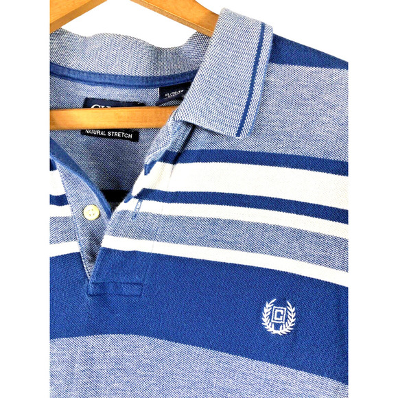 Chaps Ralph Lauren Polo Shirt XL Blue & White Stripe Textured Rugby Style S/S - Picture 2 of 6